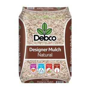 Bag of Debco Designer Mulch Natural 40L. This premium mulch is perfect for decorating gardens, conserving water, restricting weeds, and insulating soil.