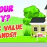 Cartoon image of a house with a "For Sale" sign, featuring text: "Increase the Value of Your Property by Thousands!" A person stands outside holding a briefcase.