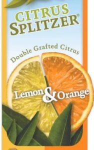 The Citrus Splitzer 'Lemon and Orange' 4L Pot features a split lemon-orange fruit, green leaves below, and the label "Double Grafted Citrus Lemon & Orange" on the box.
