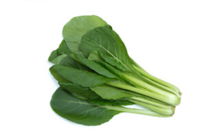 Komatsuna 'Japanese Mustard Greens' 4" Pot features fresh green leaves and thick stems, displayed on a white background.