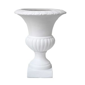 The GardenLite Classic Urn White 51x64cm features a fluted body, ornate rim, and square base—an elegant planter that brings timeless charm to any space.