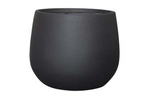 The GardenLite SquatCongo Black L planter, measuring 54x44cm, features a plain round shape, squat design, smooth matte black finish, and is shown against a white background.