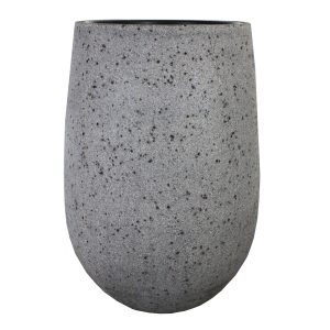The UrbanStyle Tall Congo with Insert Pot 'Grey Stone' is a rounded, grey speckled pot without handles, featuring a textured finish and displayed on a plain white background.
