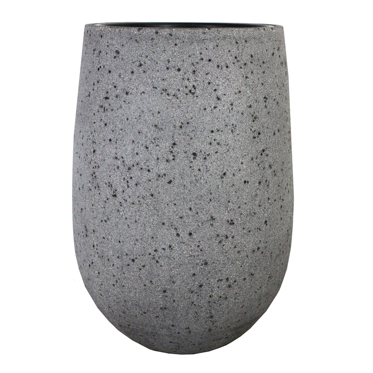 The UrbanStyle Tall Congo with Insert Pot 'Grey Stone' is a rounded, grey speckled pot without handles, featuring a textured finish and displayed on a plain white background.