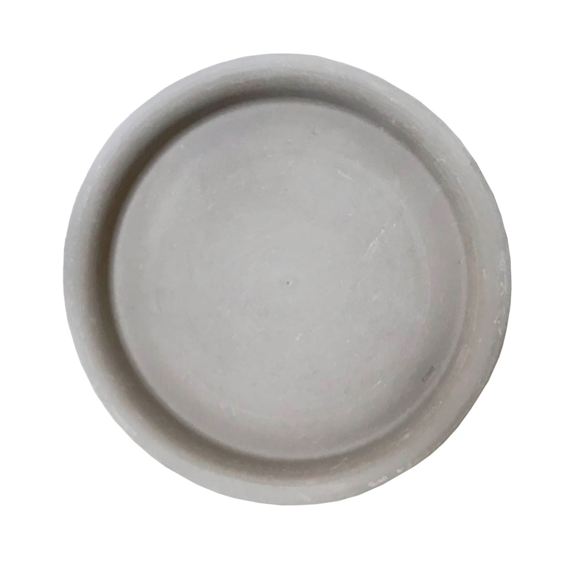 A round, flat, grey Eurocotta Cone Basalt S 26x23cm plate with a smooth texture viewed from above. Measures 26x23cm and features Eurocotta quality.