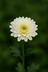 Chrysanthemum ‘Milkshake Coconut’ in a 6" pot features a single white bloom with a green center on a long stem, set against a blurred green background—ideal for brightening up any space.