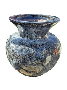 The Sorrento Grand Vase Velvet 70x66cm features a large, round, black ceramic design with a wide flared rim and mottled texture, inspired by the classic Sorrento Teardrop Urn.