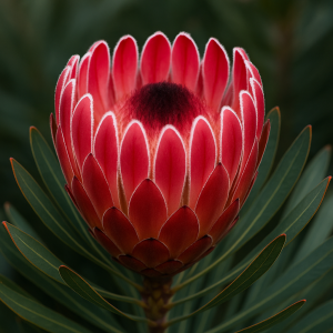 Protea ‘Juliet’ 6" Pot features striking pink pointed petals and lush green leaves—an eye-catching Protea plant ideal for a 6-inch pot.