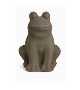 A brown Iridami Frog Traditional sculpture measuring 30x40cm, shown sitting upright and facing forward on a white background.