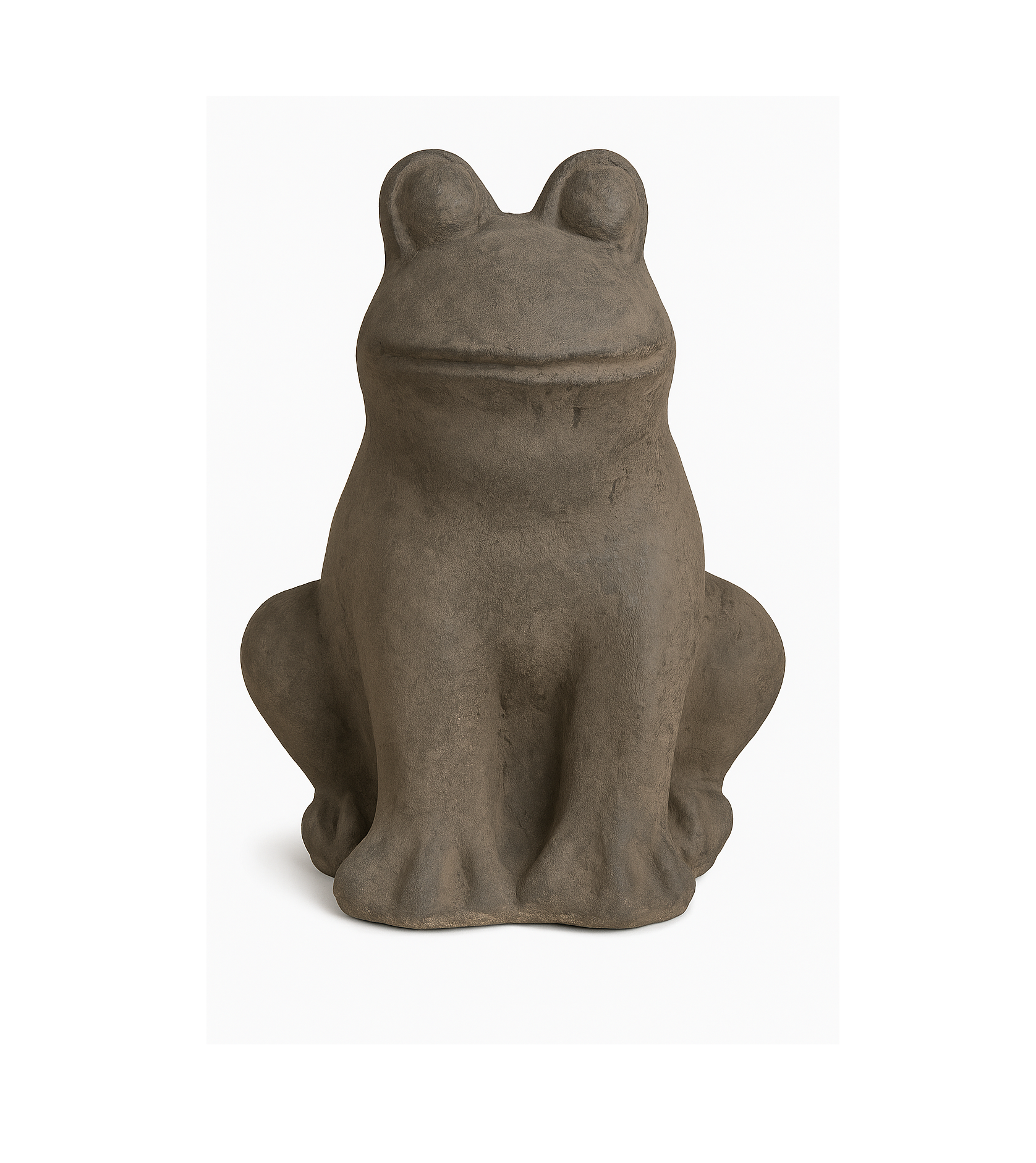 A brown Iridami Frog Traditional sculpture measuring 30x40cm, shown sitting upright and facing forward on a white background.