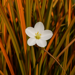 The Libertia ‘New Zealand Iris’ 6” Pot features a single white five-petaled bloom set against long, narrow green and orange leaves, bringing exotic elegance and beauty to any indoor space.