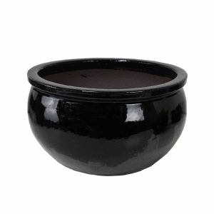 A round, glossy blue Glazed Flat-Rim Bowl XL (46x26cm) with thick walls and a wide opening, set against a plain white background.