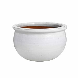 A round, moss green Glazed Flat-Rim Bowl (20x12cm) with a wide opening and slightly flared rim, set against a plain white background.