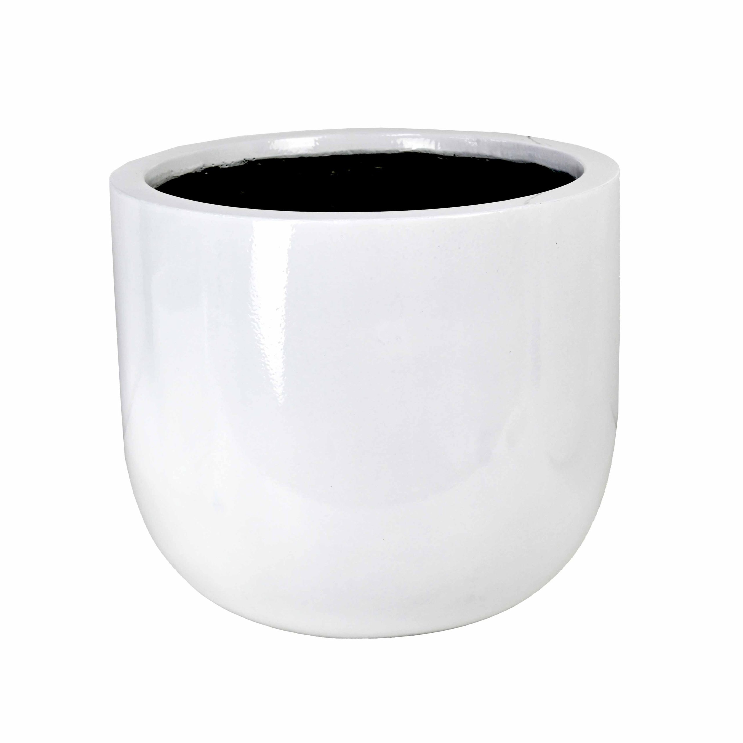 An UrbanStyle Egg Matt Black M 30x27cm ceramic planter with a glossy finish and open top, shown against a white background.