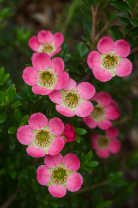 Leptospermum 'Piccolo' Tea Tree features clusters of small, pink five-petalled flowers with green centres, set against dark green foliage. Arrives in a 15cm pot—an enchanting choice for any indoor or outdoor garden.