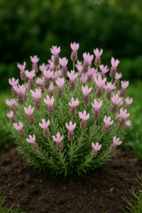 Lavandula Lavinnova® 'Baby Pink Princess' Lavender 15cm Pot is a compact shrub with dense green foliage and numerous light pink, tufted blooms that grows beautifully in garden settings.