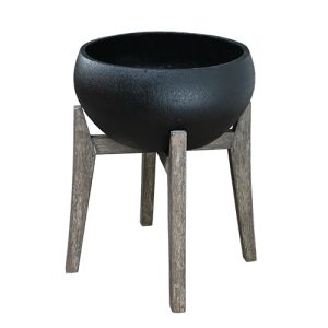 UrbanStyle Bowl with Legs Cement S 40x42cm (Copy), displayed on a wooden tripod stand against a white background.