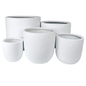 Five black GardenLite Egg Planters (Set of 5) in different sizes are arranged together on a simple background.