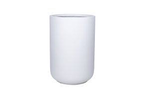 A plain, white cylindrical plant pot with a smooth surface, displayed on a white background.