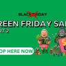 Green Friday Sale Part 2 banner with "Black Friday" crossed out, fun cartoon characters, lush plants, a "Sale Ended" sign, and a green "Shop Here Now" button—celebrate sustainability with the Green Friday Sale!.
