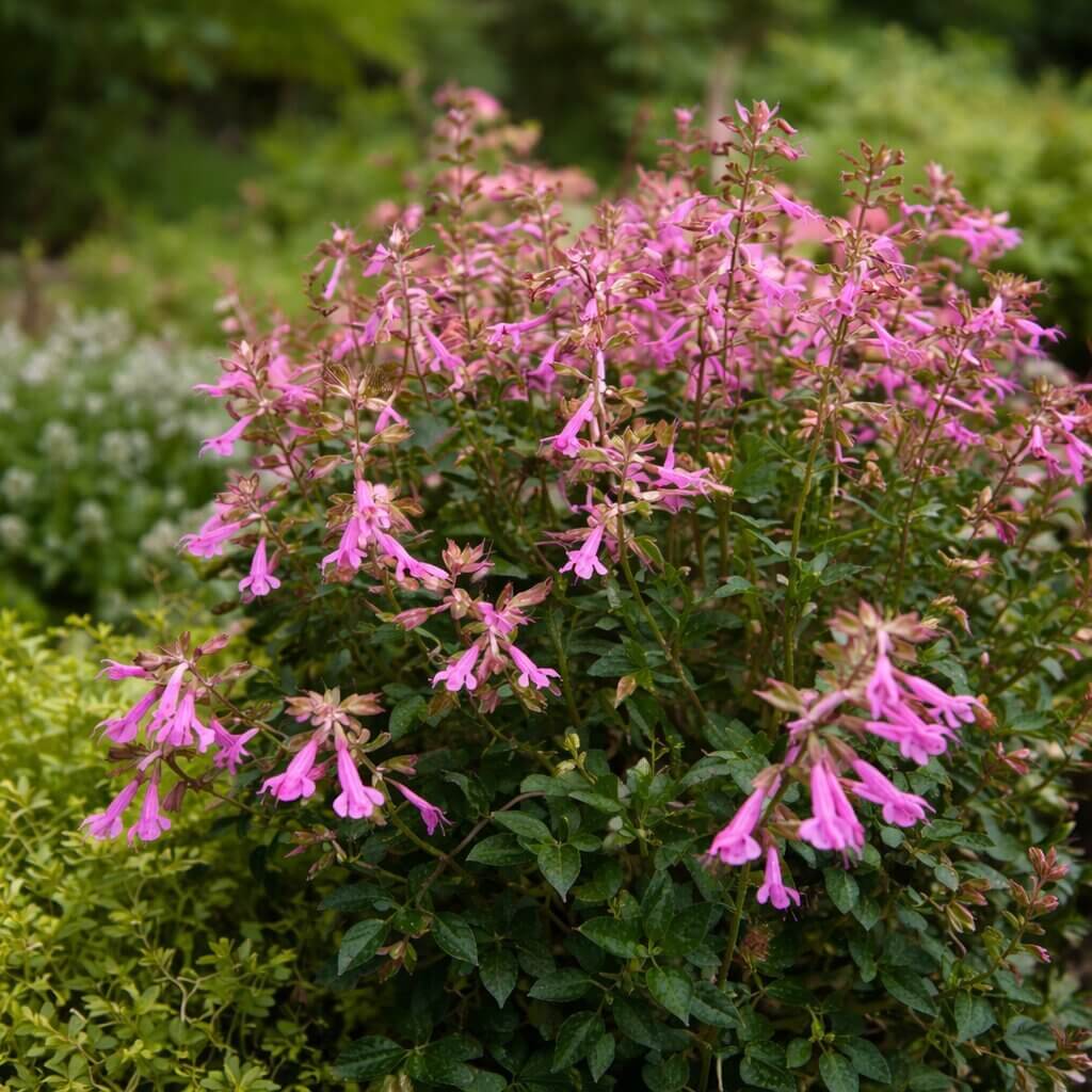 Salvia ‘Kisses and Wishes’ 15cm Pot features lush green foliage and clusters of small, tubular pink flowers, making it an ideal choice to brighten up any garden.