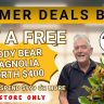 Promotional banner for a Holiday Plant Sale: "Get a free teddy bear magnolia worth £400 when you spend £999 or more in-store only." Sale now ended. Smiling man and a teddy bear magnolia plant shown.