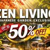 A Japanese Garden Exclusive: Stroll a wooden bridge among autumn foliage and a stone lantern—discover Zen Living’s Japanese garden collection, now up to 50% off.